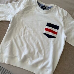 Faconnable White Crewneck Sweater sweatshirt with Striped Pocket